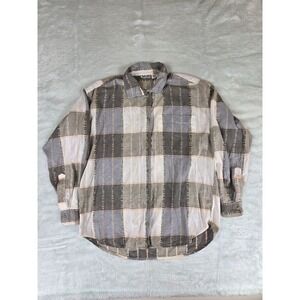 Vintage‎ Details Plaid Button Down Shirt Size S Gray White Pink Long Sleeve Top